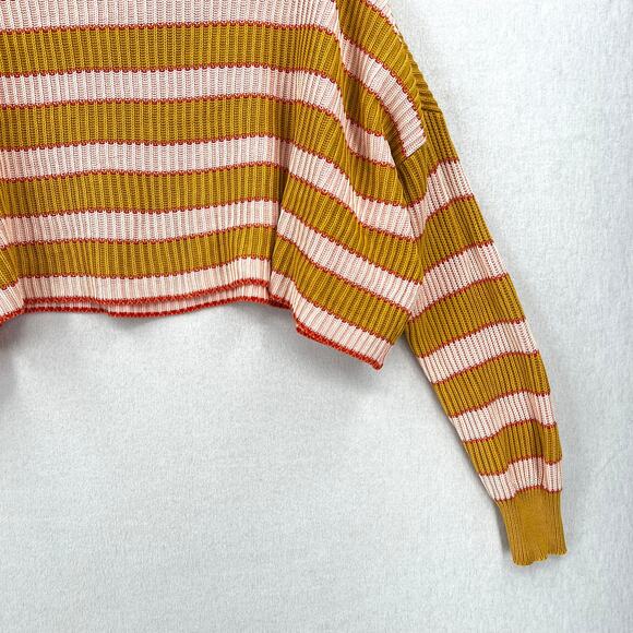 FREE PEOPLE Just My Striped Pullover Sweater Womens Small Yellow Pink Cropped - Picture 8 of 14